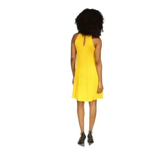 Michael Kors Women’s Dandelion Yellow Pleated Dress With Logo Strap - Picture 2 of 7